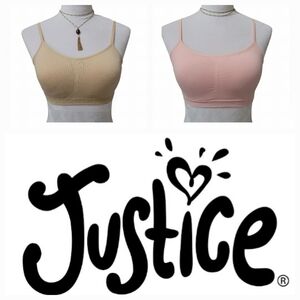 Justice Set of Two Beige and Pink Bralettes Oh So Soft Padded Size 38